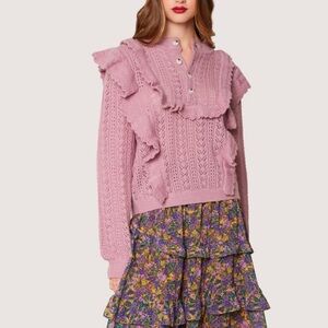 Lost + wander MADDY RUFFLE POLO TOP dusty mauve